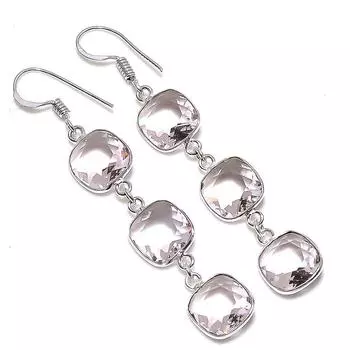 Ювелирные серьги ручной работы из стерлингового серебра 925 пробы с розовым кунцитом 2,48 дюйма z7k39
