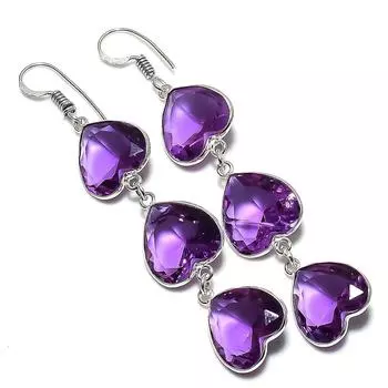 Ювелирные серьги ручной работы из стерлингового серебра 925 пробы с аметистовым камнем 2,84 дюйма d7V63
