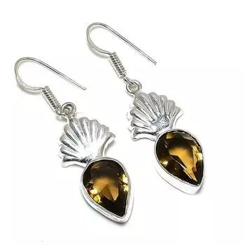 Ювелирные серьги ручной работы из стерлингового серебра 925 пробы с натуральным цитрином 1,81 дюйма B8g28