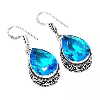 Ювелирные серьги ручной работы из стерлингового серебра 925 пробы с драгоценным камнем Swiss Blue Topaz 1,50 1.5 синий