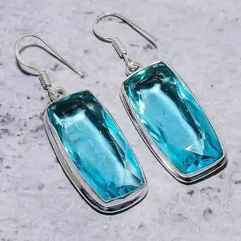 Ювелирные серьги ручной работы из стерлингового серебра 925 пробы с голубым топазом 2,01 дюйма Q0R18