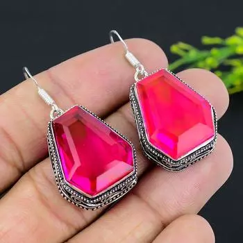 Ювелирные серьги ручной работы из стерлингового серебра 925 пробы с розовым рубиллитом 1,77 дюйма K5k48