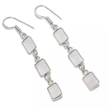 Ювелирные серьги ручной работы из стерлингового серебра 925 пробы с натуральным белым халцедоном 2,36 дюйма j8q89