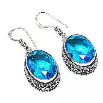 Ювелирные серьги ручной работы из стерлингового серебра 925 пробы с драгоценным камнем Swiss Blue Topaz 1,50 1.5 синий