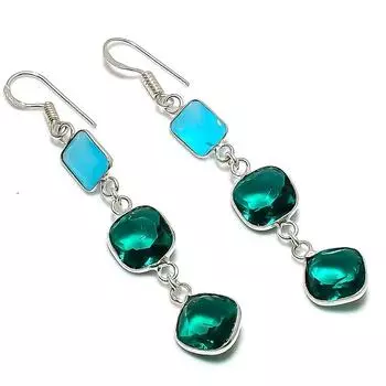 Ювелирные серьги ручной работы из стерлингового серебра 925 пробы с натуральным зеленым турмалином 2,56 дюйма B7O24