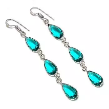 Ювелирные серьги ручной работы из стерлингового серебра 925 пробы с натуральным зеленым турмалином 3,07 дюйма m5o60