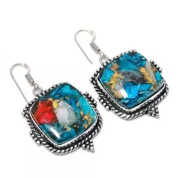 Ювелирные серьги ручной работы из стерлингового серебра 925 пробы с драгоценным камнем Spiny Oyster 2,01 дюйма U4U36