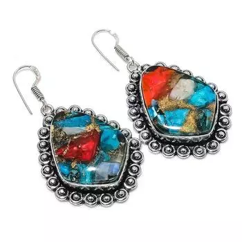 Ювелирные серьги ручной работы из стерлингового серебра 925 пробы с драгоценным камнем Spiny Oyster 2,21 дюйма Y3C24