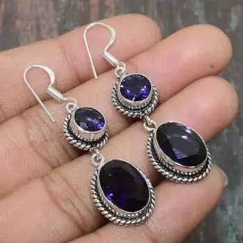 Ювелирные серьги ручной работы из стерлингового серебра 925 пробы с аметистом для нее 1.97 Inches фиолетовый
