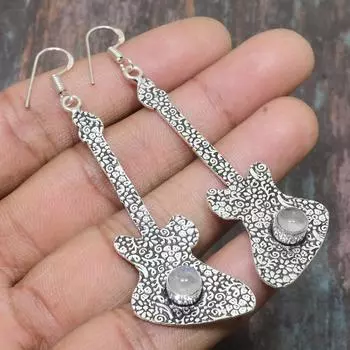 Ювелирные серьги ручной работы из стерлингового серебра 925 пробы с радужным лунным камнем для нее 2.96 Inches белый