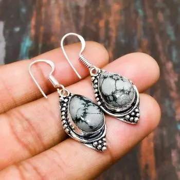 Ювелирные серьги ручной работы из твердого серебра 925 пробы со снежинкой, обсидианом и драгоценными камнями 1.59 Inches синий