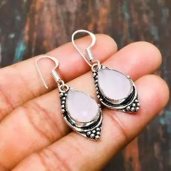 Ювелирные серьги ручной работы из твердого серебра 925 пробы с розовым халцедоном и драгоценными камнями 1.70 Inches