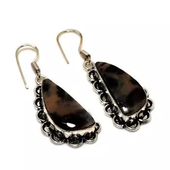 Ювелирные серьги ручной работы с агатом 925 пробы, посеребренные, 1,89 дюйма, океанский дым