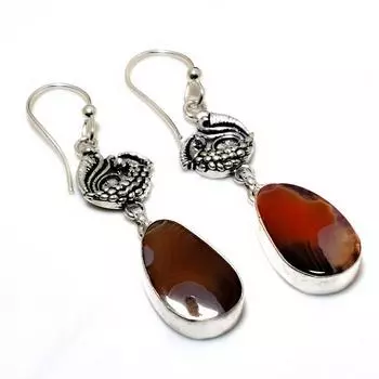 Ювелирные серьги ручной работы с агатом Монтана 925 пробы, посеребренные, 2,38 дюйма