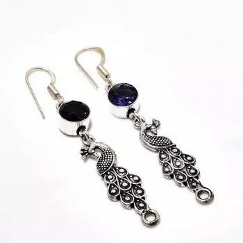 Ювелирные серьги ручной работы с аметистом, посеребренные 925 пробы, 2,46 дюйма