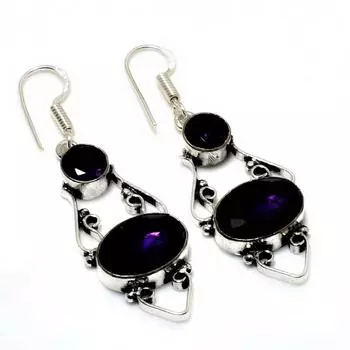 Ювелирные серьги ручной работы с аметистом 925 пробы, посеребренные, 2,08 дюйма