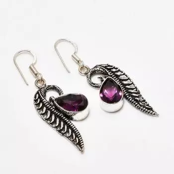 Ювелирные серьги ручной работы с аметистом, посеребренные 925 пробы, 1,89 дюйма