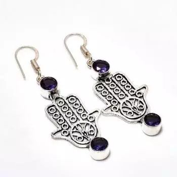 Ювелирные серьги ручной работы с аметистом, посеребренные 925 пробы, 2,08 дюйма