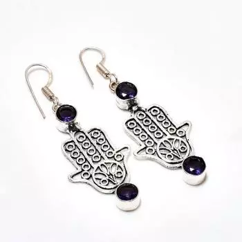 Ювелирные серьги ручной работы с аметистом, посеребренные 925 пробы, 2,08 дюйма