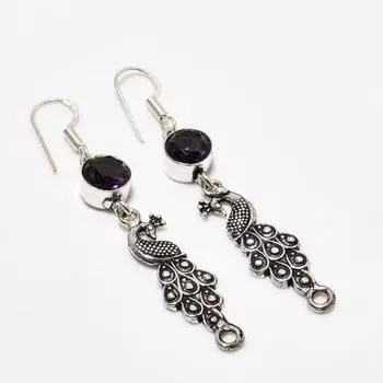 Ювелирные серьги ручной работы с аметистом, посеребренные 925 пробы, 2,38 дюйма