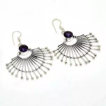 Ювелирные серьги ручной работы с аметистом 925 пробы, посеребренные, 2,08 дюйма