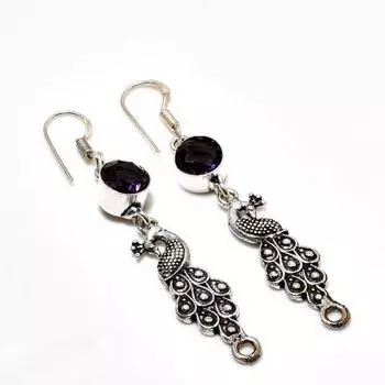 Ювелирные серьги ручной работы с аметистом, посеребренные 925 пробы, 2,46 дюйма