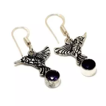 Ювелирные серьги ручной работы с аметистом 925 пробы, посеребренные, 1,32 дюйма