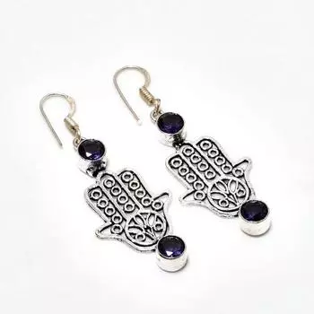 Ювелирные серьги ручной работы с аметистом, посеребренные 925 пробы, 2,08 дюйма