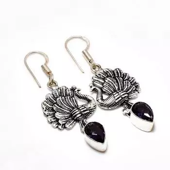 Ювелирные серьги ручной работы с аметистом, посеребренные 925 пробы, 1,89 дюйма