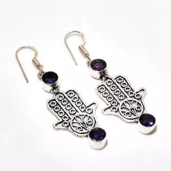 Ювелирные серьги ручной работы с аметистом, посеребренные 925 пробы, 2,08 дюйма