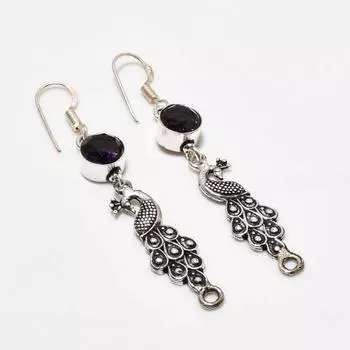 Ювелирные серьги ручной работы с аметистом, посеребренные 925 пробы, 2,38 дюйма