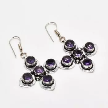 Ювелирные серьги ручной работы с аметистом, посеребренные 925 пробы, 1,89 дюйма