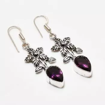 Ювелирные серьги ручной работы с аметистом, посеребренные 925 пробы, 1,89 дюйма