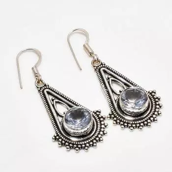 Ювелирные серьги ручной работы с белым топазом, посеребренные 925 пробы, 1,89 дюйма