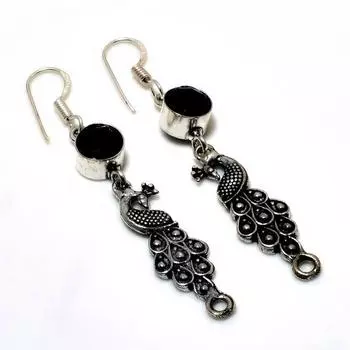 Ювелирные серьги ручной работы с черной шпинелью 925 пробы, посеребренные, 2,38 дюйма