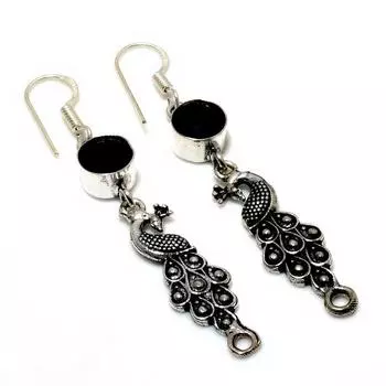 Ювелирные серьги ручной работы с черной шпинелью 925 пробы, посеребренные, 2,38 дюйма