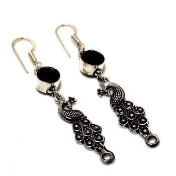 Ювелирные серьги ручной работы с черной шпинелью 925 пробы, посеребренные, 2,38 дюйма
