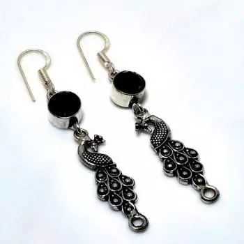 Ювелирные серьги ручной работы с черной шпинелью 925 пробы, посеребренные, 2,38 дюйма