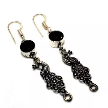Ювелирные серьги ручной работы с черной шпинелью 925 пробы, посеребренные, 2,38 дюйма