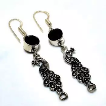 Ювелирные серьги ручной работы с черной шпинелью 925 пробы, посеребренные, 2,38 дюйма