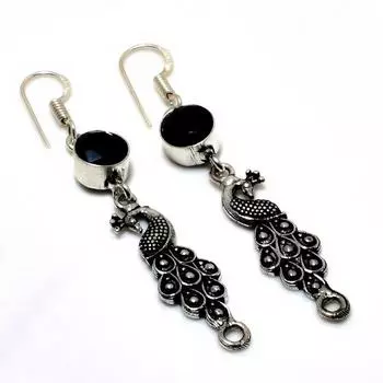 Ювелирные серьги ручной работы с черной шпинелью 925 пробы, посеребренные, 2,38 дюйма