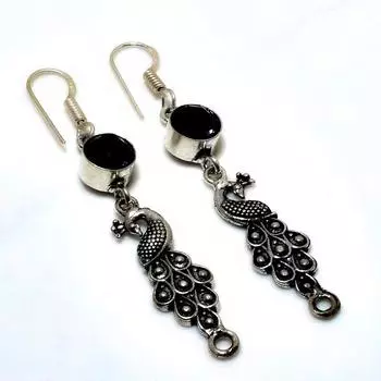 Ювелирные серьги ручной работы с черной шпинелью 925 пробы, посеребренные, 2,38 дюйма