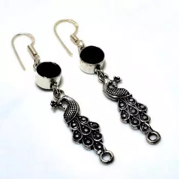 Ювелирные серьги ручной работы с черной шпинелью 925 пробы, посеребренные, 2,38 дюйма