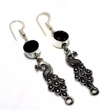 Ювелирные серьги ручной работы с черной шпинелью 925 пробы, посеребренные, 2,38 дюйма