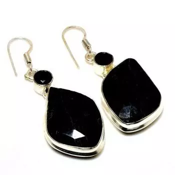 Ювелирные серьги ручной работы с черной шпинелью 925 пробы, посеребренные, 1,89 дюйма