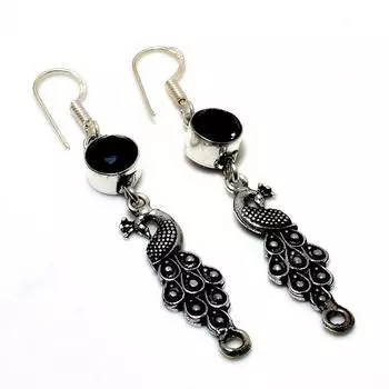 Ювелирные серьги ручной работы с черной шпинелью 925 пробы, посеребренные, 2,38 дюйма