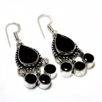 Ювелирные серьги ручной работы с черной шпинелью 925 пробы, посеребренные, 1,89 дюйма
