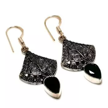 Ювелирные серьги ручной работы с черной шпинелью 925 пробы, посеребренные, 1,89 дюйма