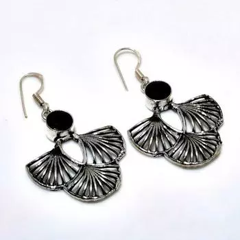 Ювелирные серьги ручной работы с черной шпинелью 925 пробы, посеребренные, 1,89 дюйма