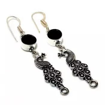 Ювелирные серьги ручной работы с черной шпинелью 925 пробы, посеребренные, 2,38 дюйма